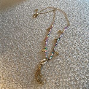 NWOT Lilly Pulitzer Gold and Multicolor Beaded Shell Pendant Necklace